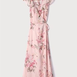 Lulu's Pink Ruffled Wrap Maxi Dress